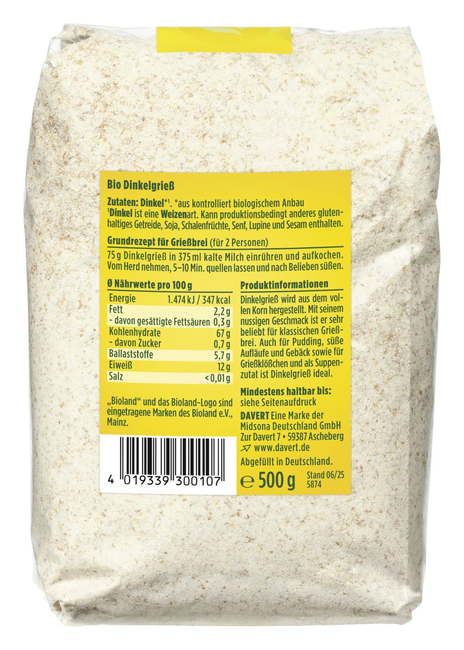Dinkelgrieß Bioland, 500g