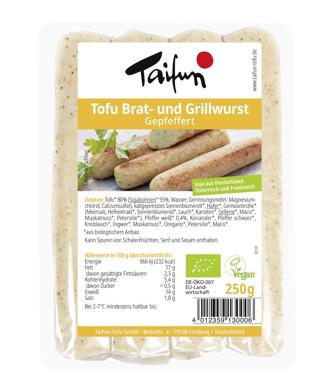 Tofu Brat- und Grillwurst Gepfeffert