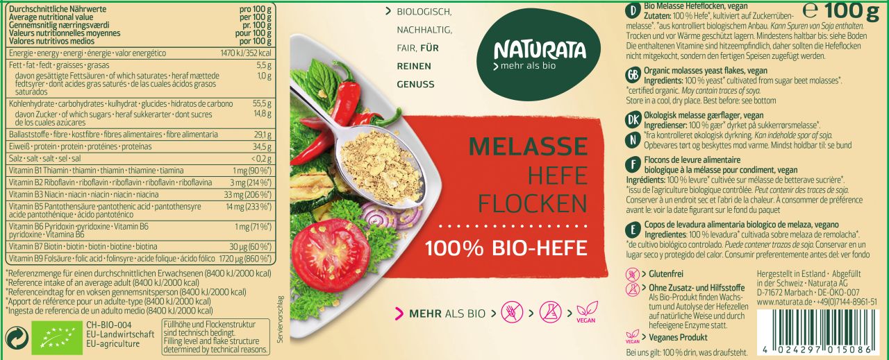Melasse Hefeflocken, 100 % Bio-Hefe