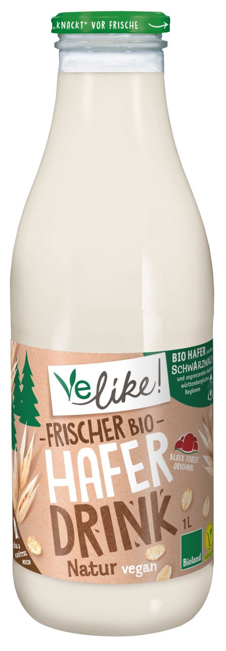 Velike! Frischer Bio Haferdrink Natur, vegan, 1L Glasflasche